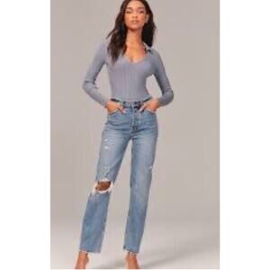 Abercrombie Jeans The Dad High Rise Curve Love, Ripped Wash 26/2S Distressed